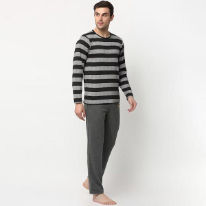 Men Black Striped Night suit